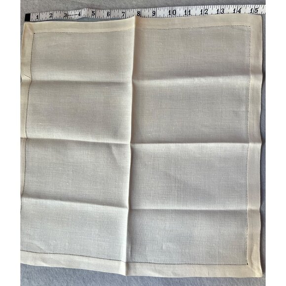 Vintage Quality Linen Napkins Set Of 8 With Pulled Thread Work 16" x 16" Cream - Picture 4 of 6